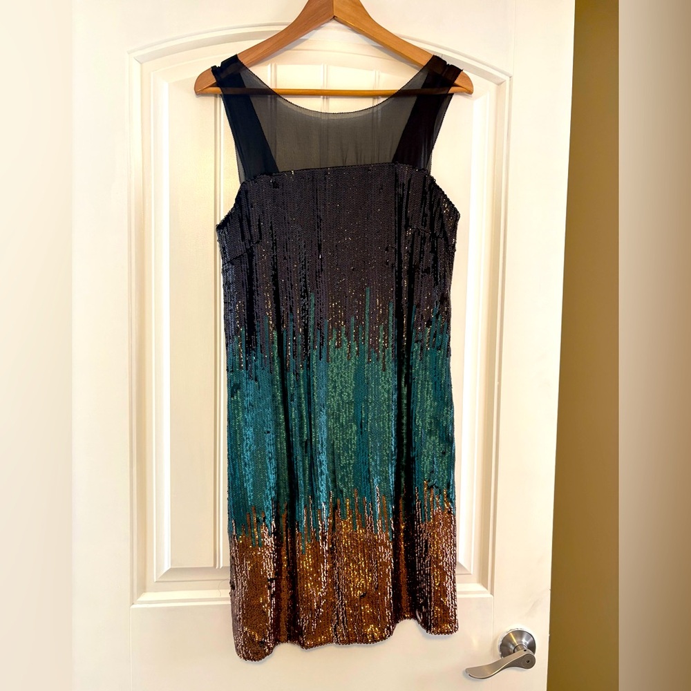 Black and green Sequin Embellished Mini Dress